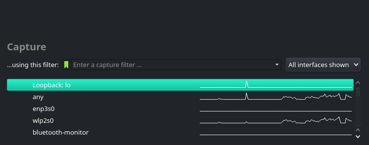 Interfaces recognised by Wireshark